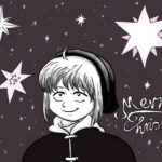 Zeichnung der Stadtkönigin unter einem weihnachtlichen Sternenhimmel