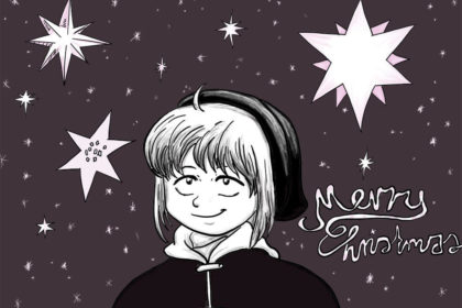 Zeichnung der Stadtkönigin unter einem weihnachtlichen Sternenhimmel
